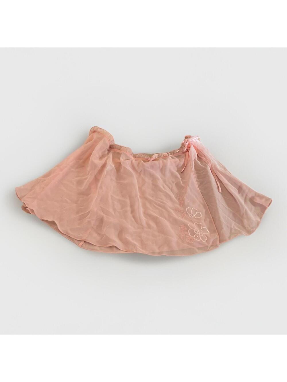 Vintage JLO Pink Sheer Mesh Mini Wrap Skirt Floral Embroidery Coquette XL